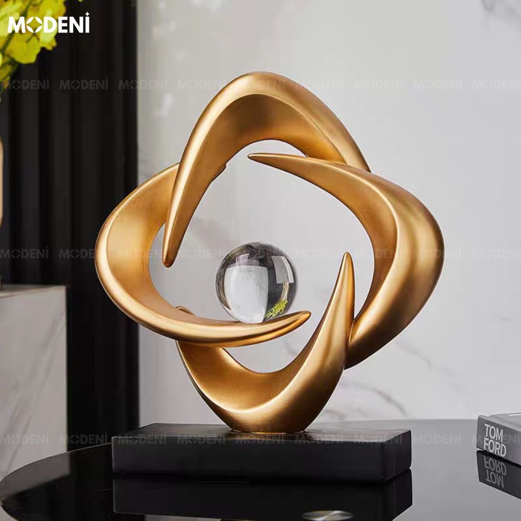 Tượng Trang Trí Cosmic Gold – Tượng Nghệ Thuật Resin Mạ Vàng Sang Trọng – Biểu Tượng Năng Lượng Cân Bằng – Decor Hiện Đại Cho Bàn Console, Kệ Sách, Phòng Khách