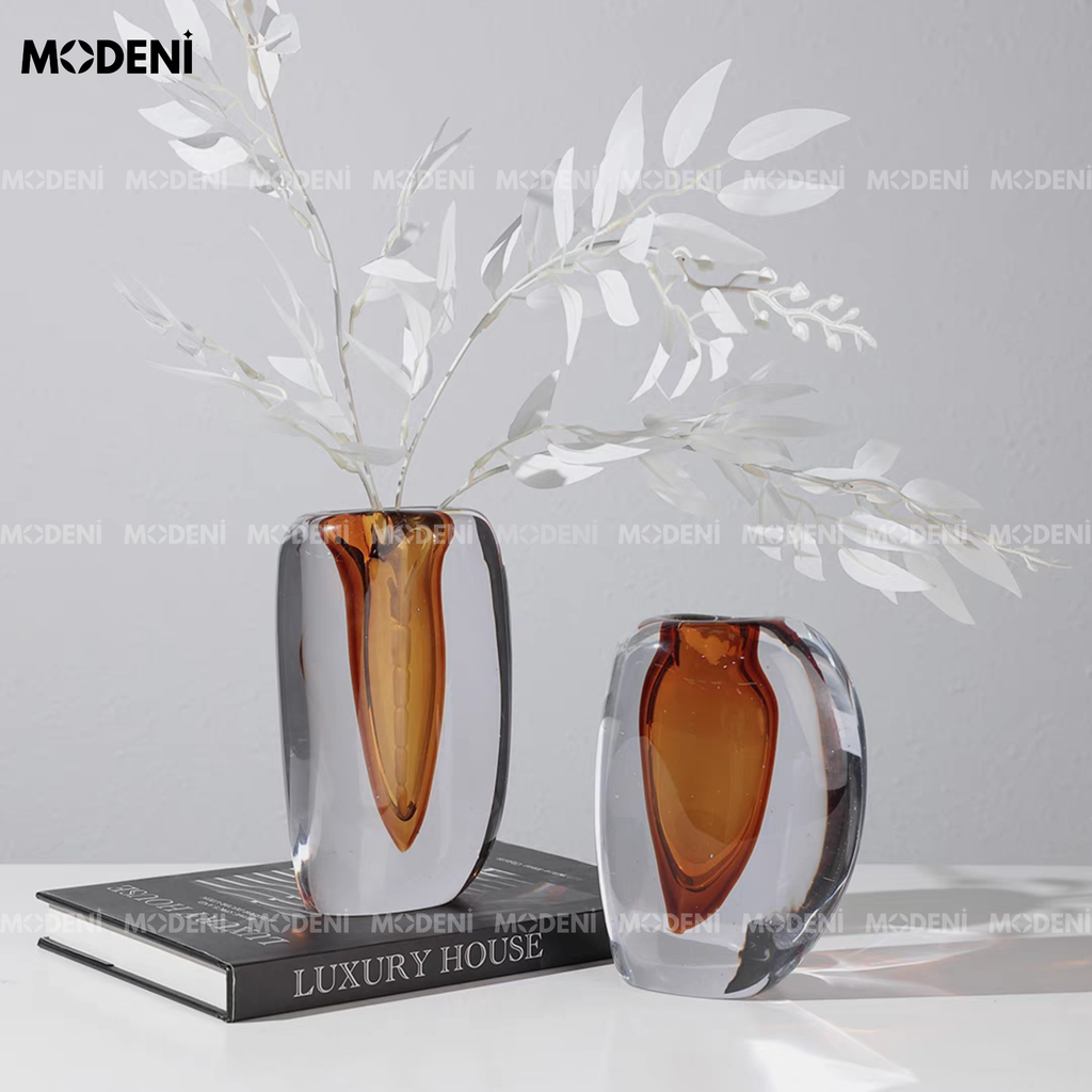 Bình Hoa Thủy Tinh Luminous – Lọ Hoa Decor Hiện Đại Nghệ Thuật – Thủy Tinh Dày Cao Cấp – 20x14cm/17x14cm – Phù Hợp Bàn Console, Kệ Tủ