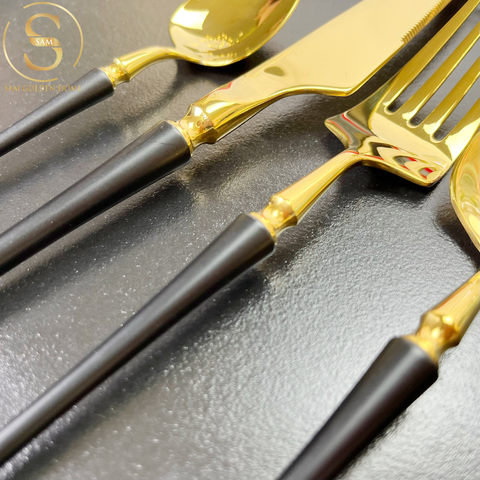Bộ Dao Muỗng Nĩa Serena Black Gold Cutlery Set Inox 304 Cao Cấp Sang Trọng