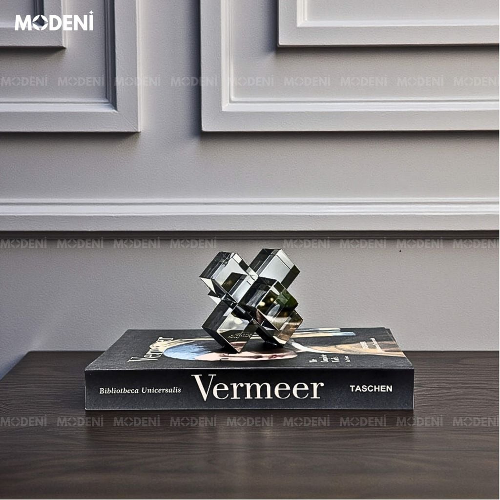 Tượng Cubex Xám Decor Nghệ Thuật Trừu Tượng – Trục Xoay Tư Duy Pha Lê – Decor Bàn Làm Việc, Kệ Sách, Văn Phòng Hiện Đại