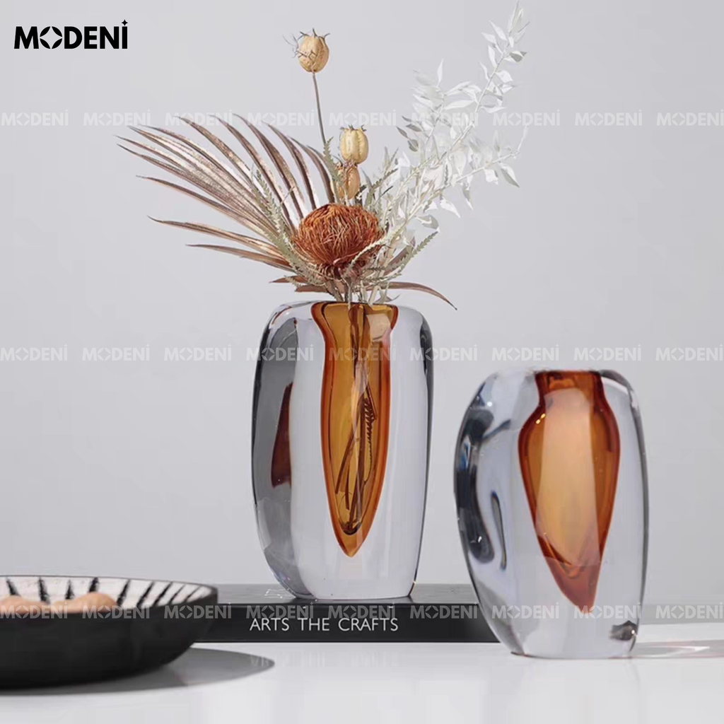 Bình Hoa Thủy Tinh Luminous – Lọ Hoa Decor Hiện Đại Nghệ Thuật – Thủy Tinh Dày Cao Cấp – 20x14cm/17x14cm – Phù Hợp Bàn Console, Kệ Tủ