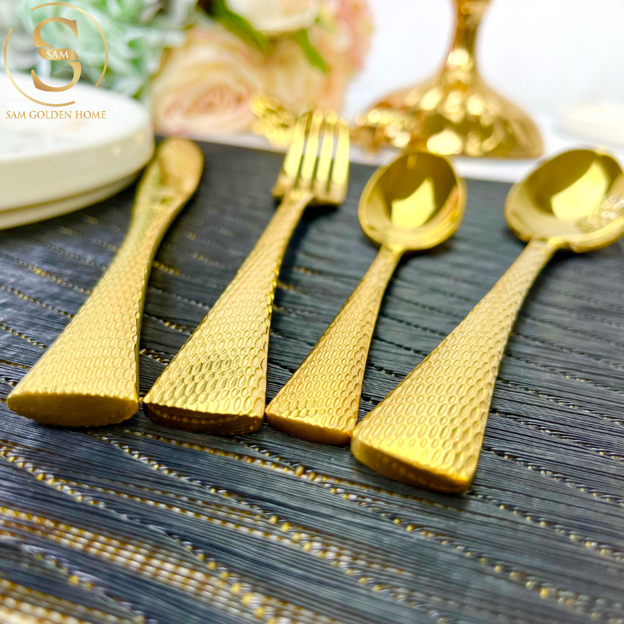 Dao Muỗng Nĩa Salmon Mạ Vàng Gold Hiện Đại Sang Trọng (LẺ)