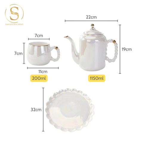  Bộ Bình Trà Pearly Sứ Xương Cao Cấp Sang Trọng | Kèm Khay 
