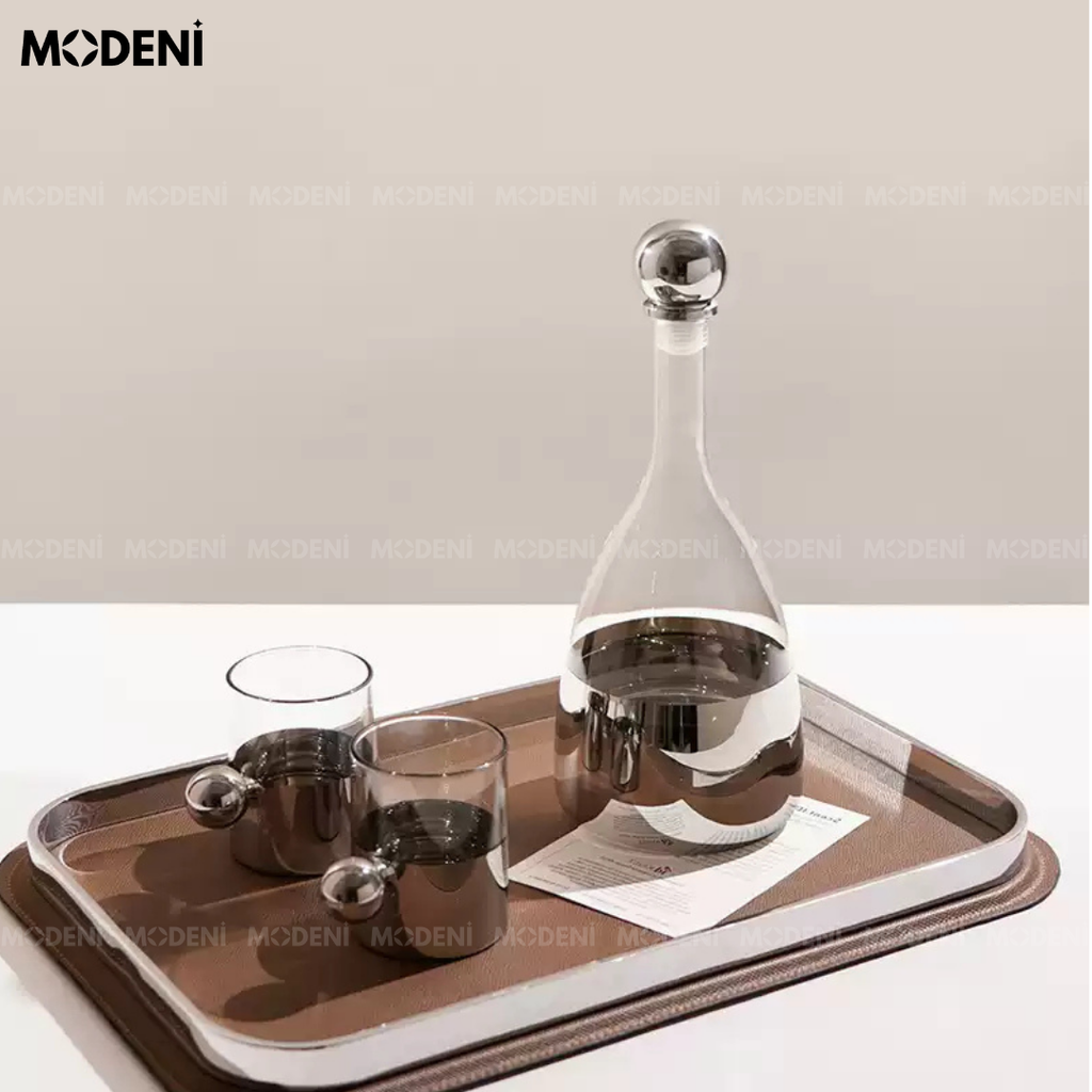 Bộ Bình Ly Thủy Tinh Cao Cấp Silver Nắp Tròn Dune Hiện Đại Sang Trọng
