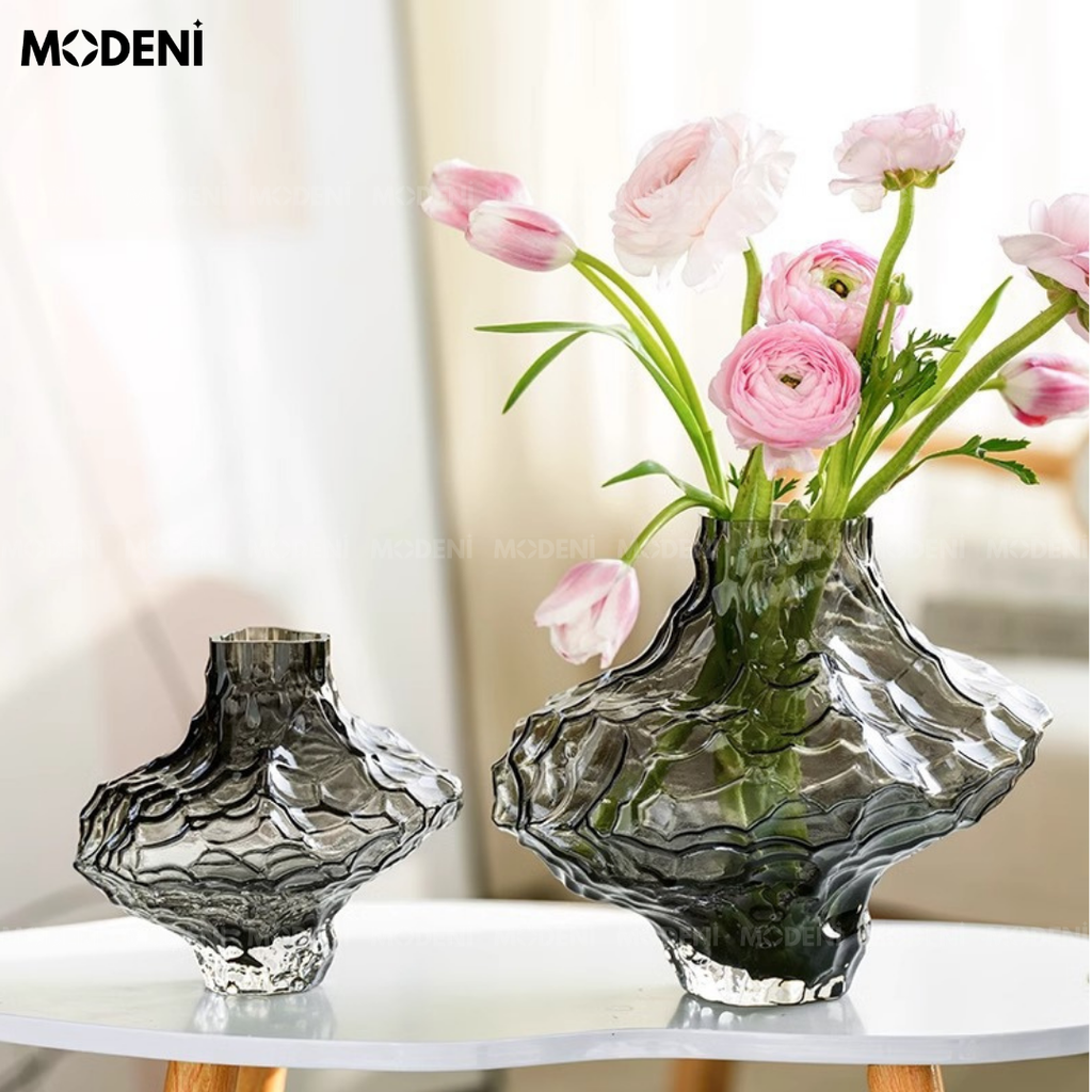 Bình Hoa Thủy Tinh Lạ Moss – Lọ Hoa Nghệ Thuật Hiện Đại Sóng Đặc Biệt – 26cm Decor Bàn Sofa, Bàn Console