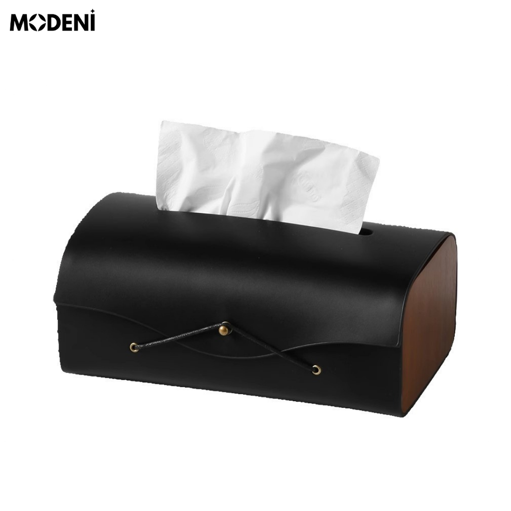 Hộp Khăn Giấy Elise Đen Cao Cấp – Da Nhân Tạo Phối Gỗ – Thiết Kế Tối Giản Sang Trọng Cho Bàn Sofa, Bàn Làm Việc, Decor Hiện Đại