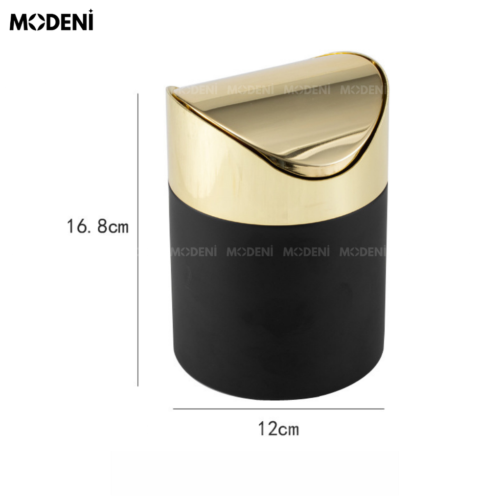 Thùng Rác Mini Để Bàn Faye – Thùng rác mini sang trọng – Nắp lật mạ vàng tiện dụng – Kích thước nhỏ gọn 16.8 x 12 cm phù hợp góc bàn hiện đại