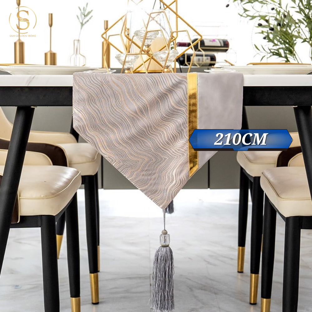 Khăn Bàn Table Runner Gray Flowrous Sang Trọng Cao Cấp