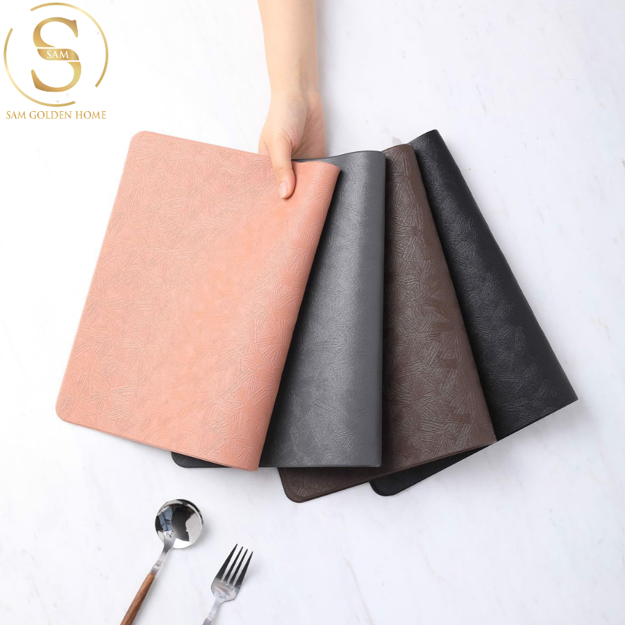 Placemat Lót Bàn Ăn Sang Trọng Màu Nâu Leather Nhựa PU Vân Hoa Dễ Lau Chùi, Chịu Nhiệt Tốt