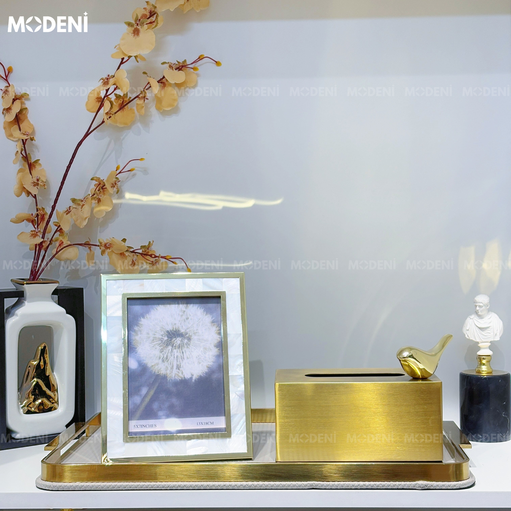 Hộp Đựng Khăn Giấy Sang Trọng Coco Vàng Gold Hợp Kim Cao Cấp Tặng Kèm Tượng Chim Sẻ Gold Decor Phòng Ăn