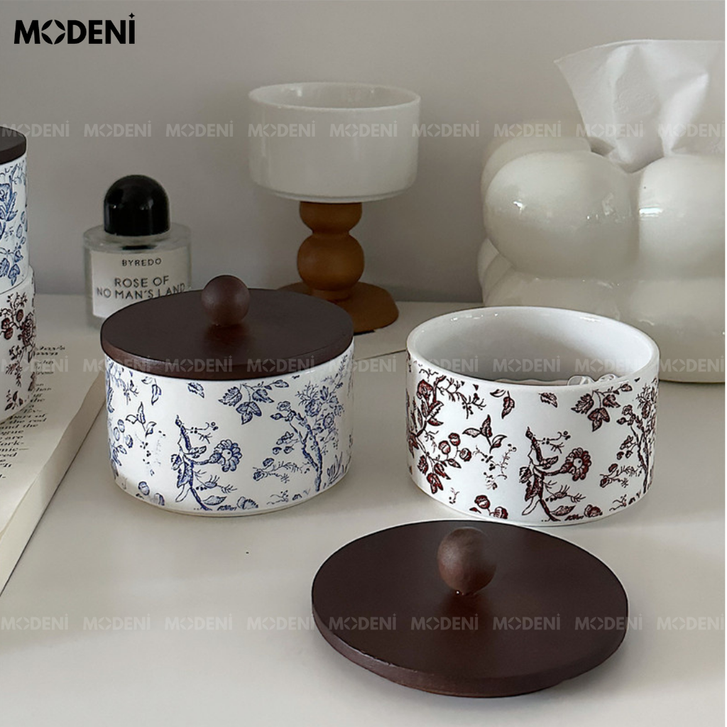 Lọ Đựng Palm Màu Xanh – Hũ Sứ Nắp Gỗ Sang Trọng – Giữ Mùi Kín – Kích Thước Gọn Gàng Phù Hợp Decor hoặc Đựng Trà