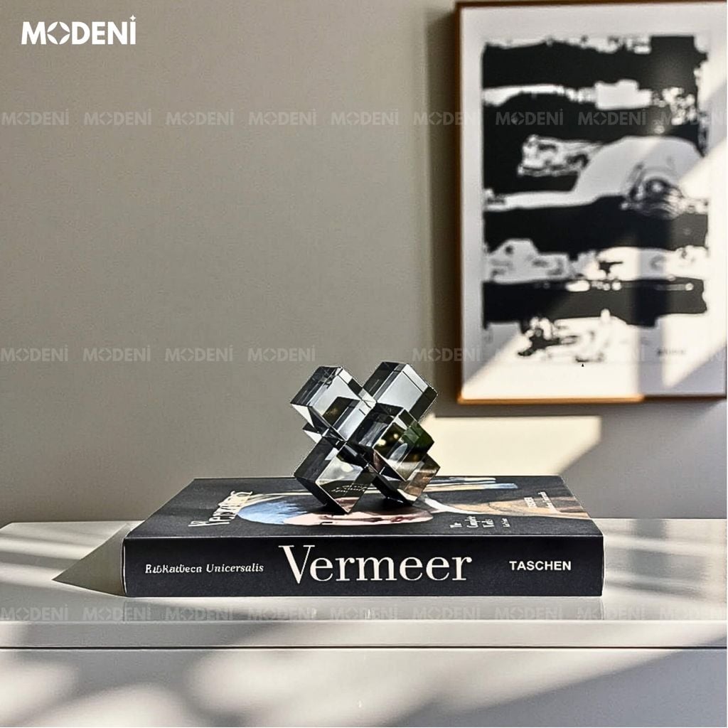 Tượng Cubex Xám Decor Nghệ Thuật Trừu Tượng – Trục Xoay Tư Duy Pha Lê – Decor Bàn Làm Việc, Kệ Sách, Văn Phòng Hiện Đại