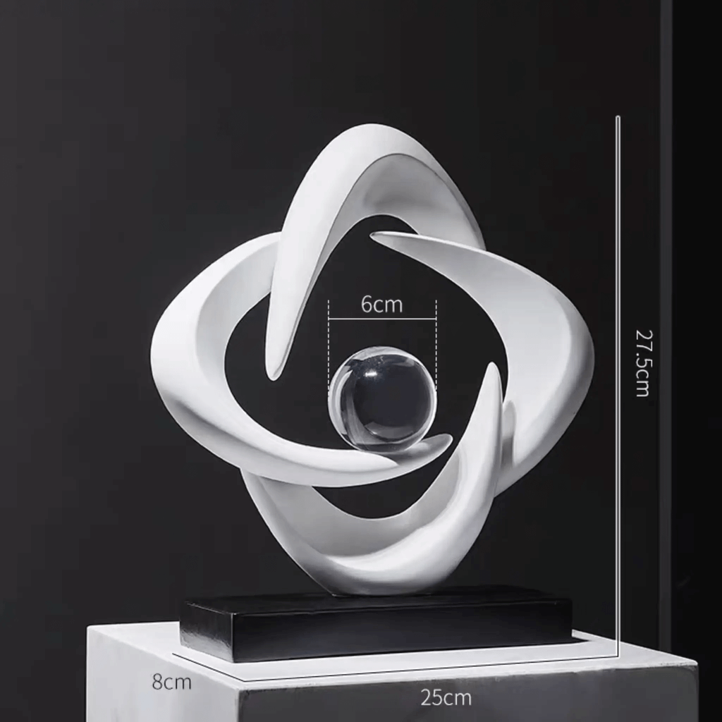 Tượng Trang Trí Cosmic White – Tượng Nghệ Thuật Resin Màu Trắng Đế Đen – Biểu Tượng Cân Bằng Vũ Trụ – Decor Phòng Khách, Văn Phòng, Kệ Sách Sang Trọng