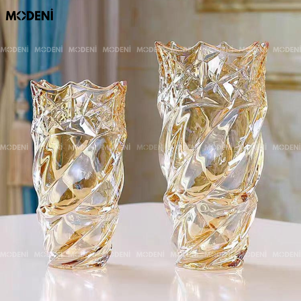 Bình hoa thuỷ tinh Lustro xoắn nghệ thuật cao cấp – Ánh gương phản chiếu sang trọng – Phù hợp decor hiện đại