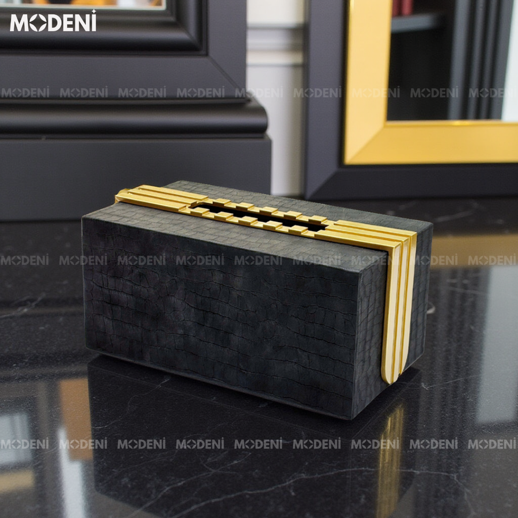 Hộp khăn giấy Modica Fabric Luxe da PU vân cá sấu cao cấp nắp kim loại vàng đồng Modern Luxury cho phòng khách và bàn ăn