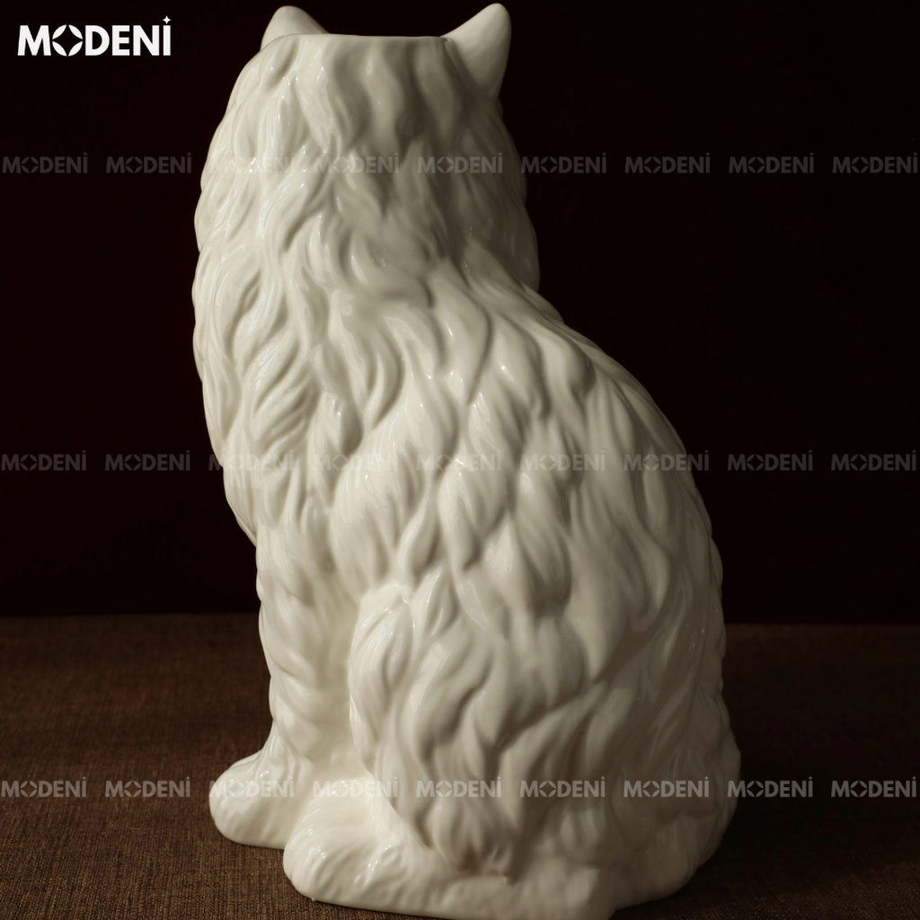Bình Hoa Sứ Hình Mèo Feline Cao Cấp Nghệ Thuật Chạm Khắc Tinh Xảo | Decor Nội Thất Sang Trọng