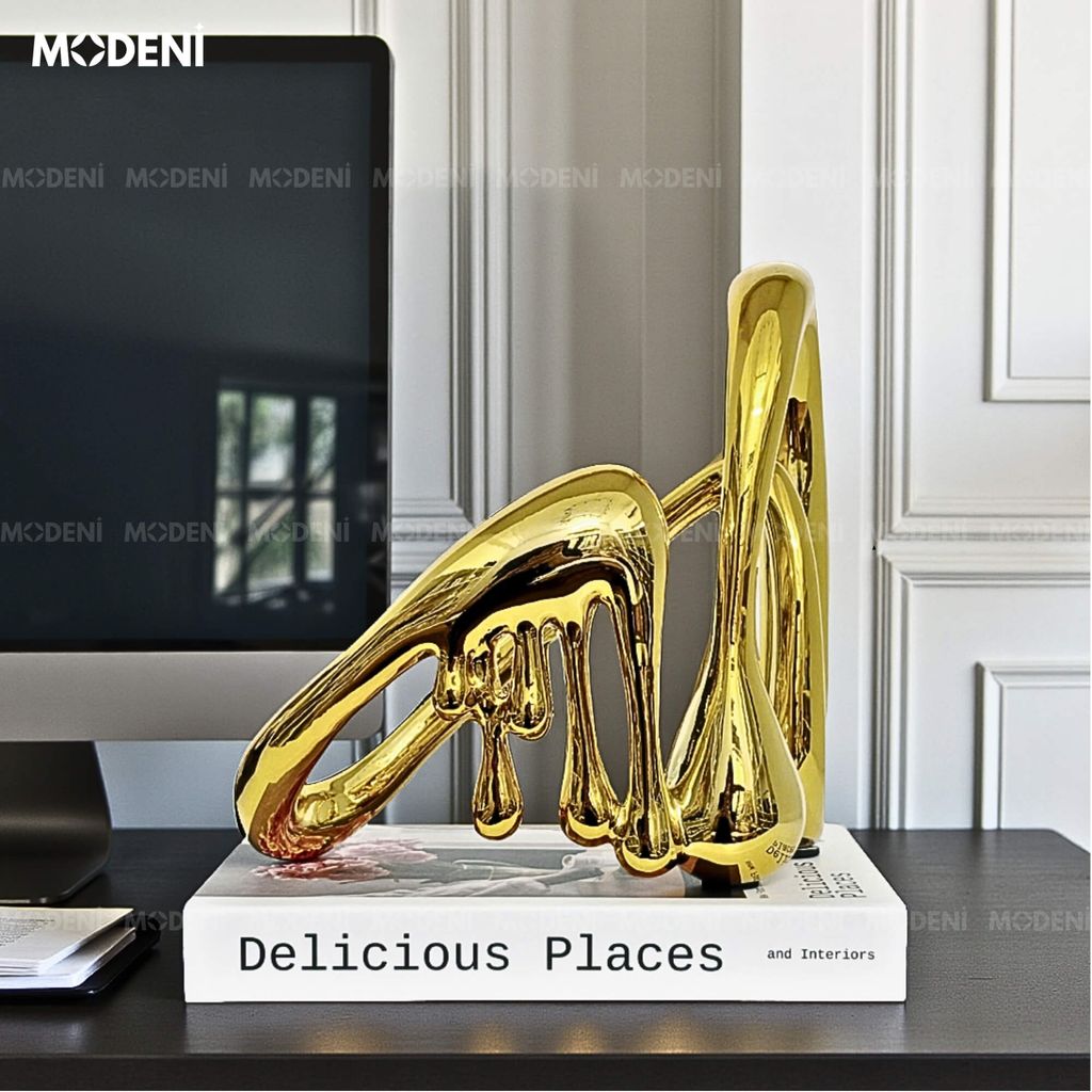 Tượng Trang Trí Glint Gold – Tác Phẩm Nghệ Thuật Ánh Vàng Độc Đáo – Thiết Kế Uốn Lượn & Giọt Chảy – Decor Kệ Tủ, Bàn Console, Không Gian Hiện Đại