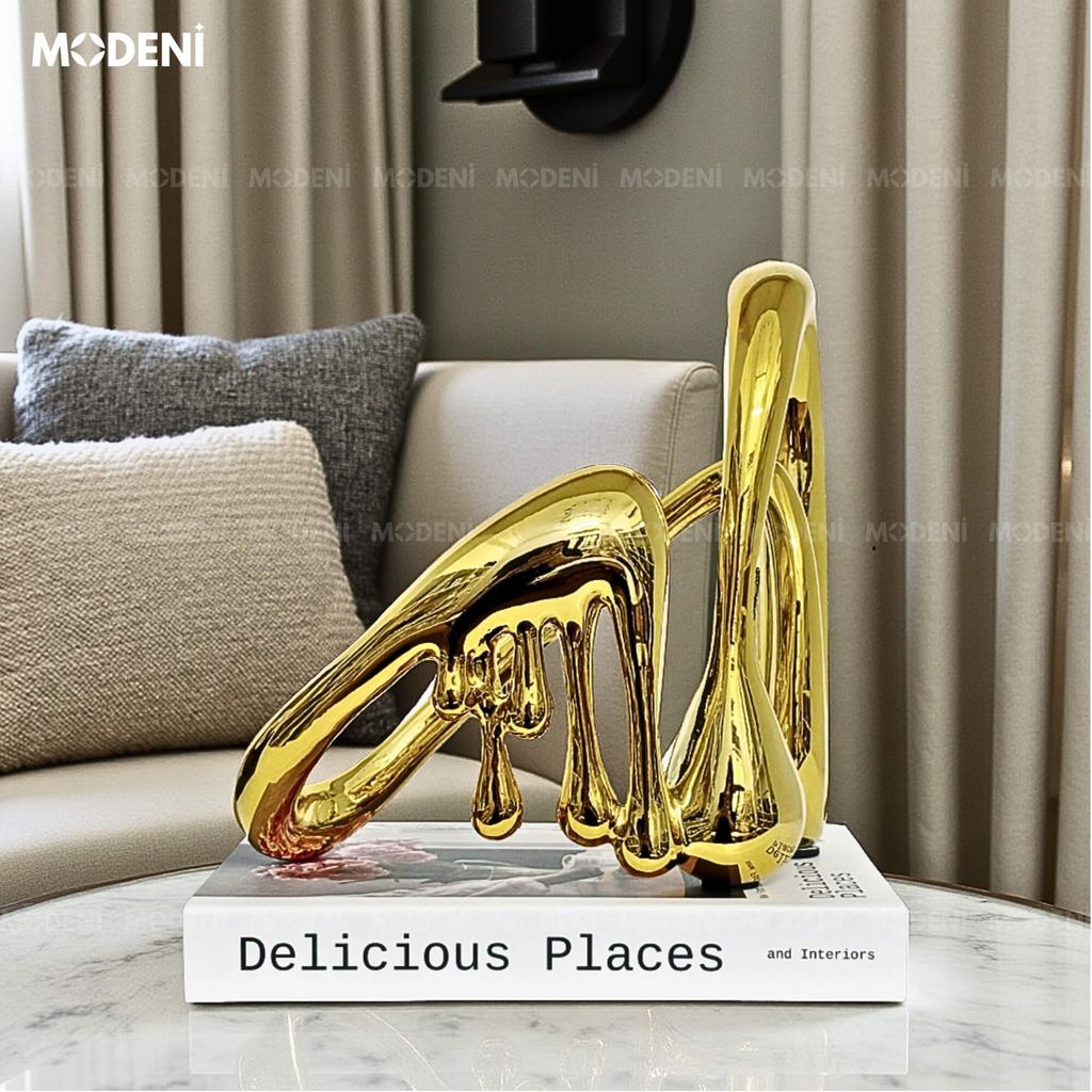 Tượng Trang Trí Glint Gold – Tác Phẩm Nghệ Thuật Ánh Vàng Độc Đáo – Thiết Kế Uốn Lượn & Giọt Chảy – Decor Kệ Tủ, Bàn Console, Không Gian Hiện Đại