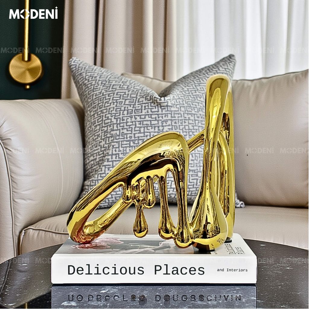 Tượng Trang Trí Glint Gold – Tác Phẩm Nghệ Thuật Ánh Vàng Độc Đáo – Thiết Kế Uốn Lượn & Giọt Chảy – Decor Kệ Tủ, Bàn Console, Không Gian Hiện Đại