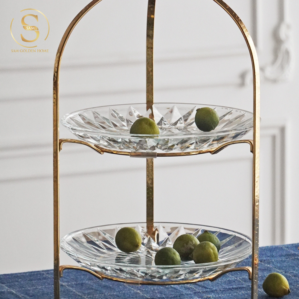 Khay 3 Tầng Kite Chim Vàng Kèm Đĩa Thủy Tinh – Decor Tiệc Trà, Đựng Bánh Trái Sang Trọng – Kiểu Dáng Hiện Đại Tinh Tế