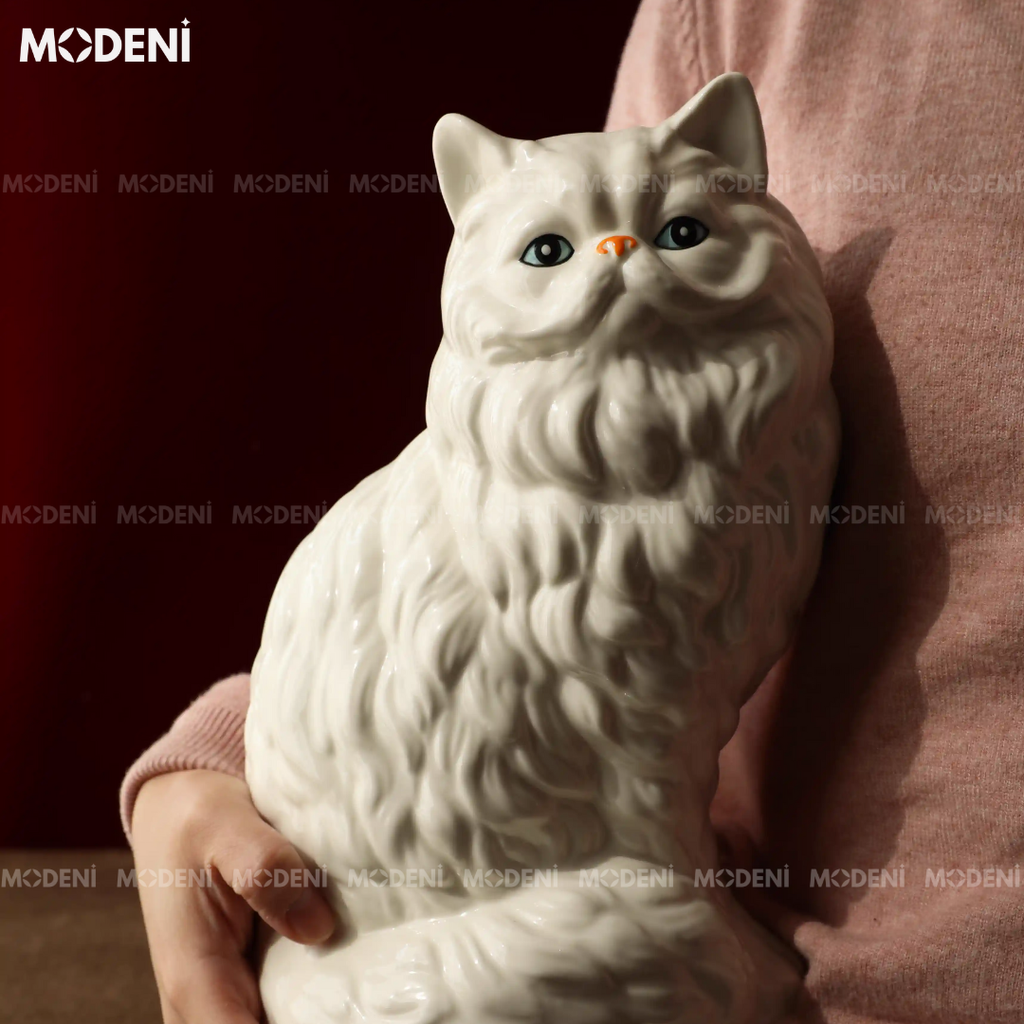 Bình Hoa Sứ Hình Mèo Feline Cao Cấp Nghệ Thuật Chạm Khắc Tinh Xảo | Decor Nội Thất Sang Trọng