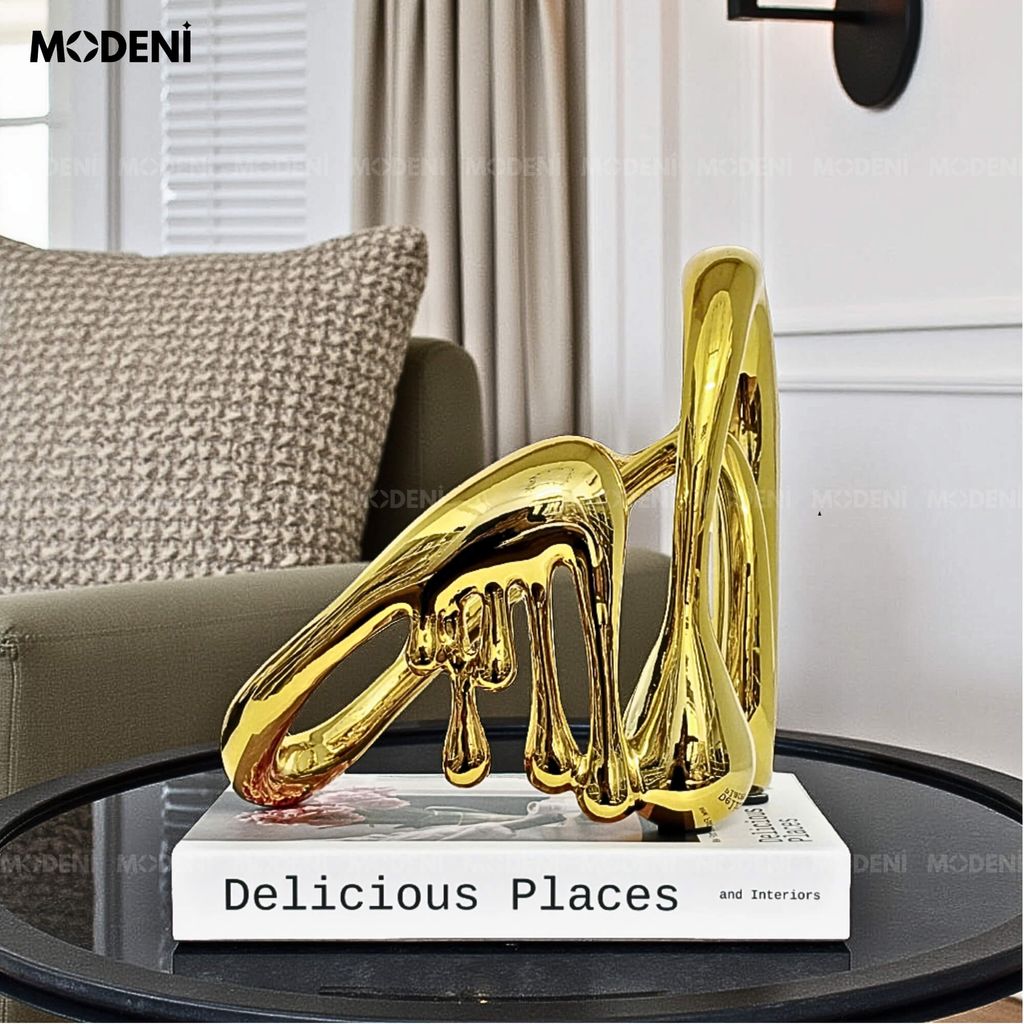 Tượng Trang Trí Glint Gold – Tác Phẩm Nghệ Thuật Ánh Vàng Độc Đáo – Thiết Kế Uốn Lượn & Giọt Chảy – Decor Kệ Tủ, Bàn Console, Không Gian Hiện Đại