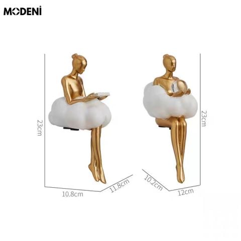 Tượng ngồi đọc sách Linus kết hợp nội thất luxury tone trắng – vàng