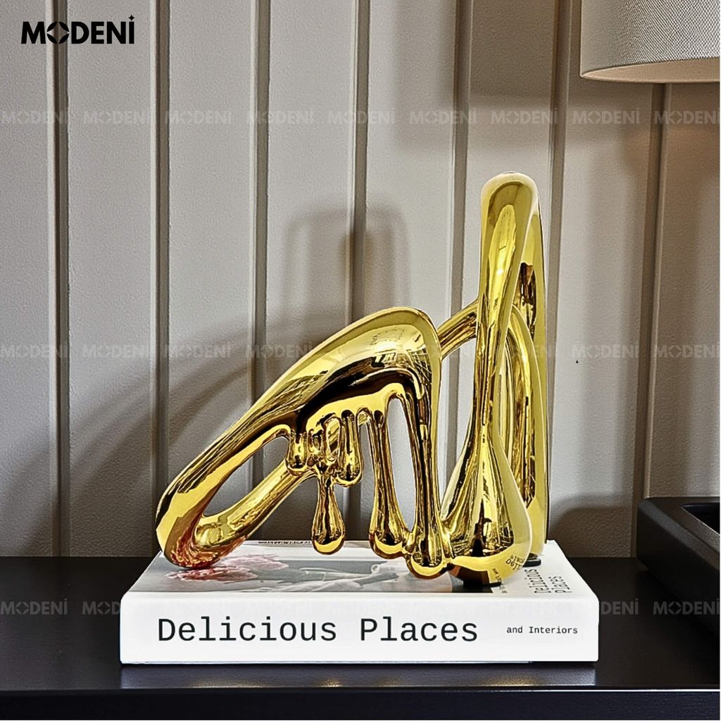 Tượng Trang Trí Glint Gold – Tác Phẩm Nghệ Thuật Ánh Vàng Độc Đáo – Thiết Kế Uốn Lượn & Giọt Chảy – Decor Kệ Tủ, Bàn Console, Không Gian Hiện Đại