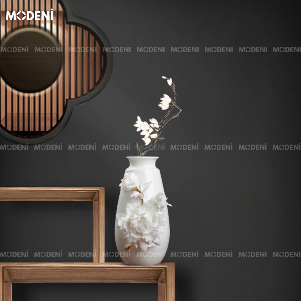 Bình Hoa Sứ Ivory Grace – Gốm Sứ Trắng Nghệ Thuật Cao Cấp – Phù Hợp Decor Kệ Tủ, Bàn Console