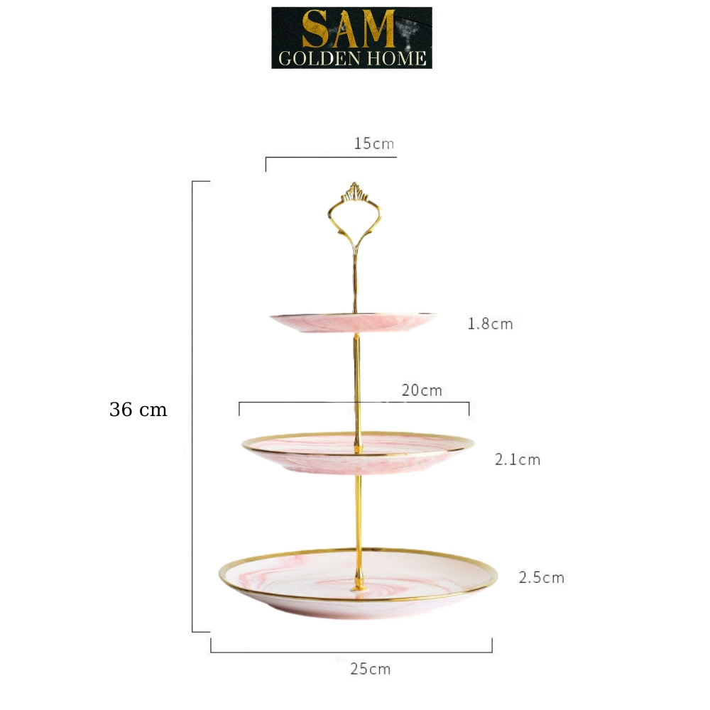 Khay Đựng Bánh Kẹo Pylu Sứ Tráng Men Vân Đá Cao Cấp Viền Vàng| Khay 2 tầng - 3 tầng | Hàn Quốc Sang Trọng