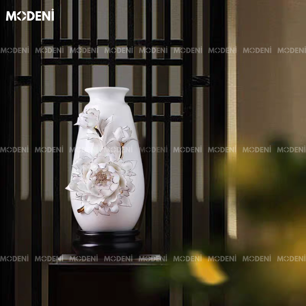 Bình Hoa Sứ Ivory Grace – Gốm Sứ Trắng Nghệ Thuật Cao Cấp – Phù Hợp Decor Kệ Tủ, Bàn Console