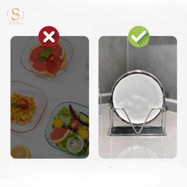 Set 6 Đĩa Eira Trắng Kèm Giá Inox Viền Bạc Phong Cách Bắc Âu