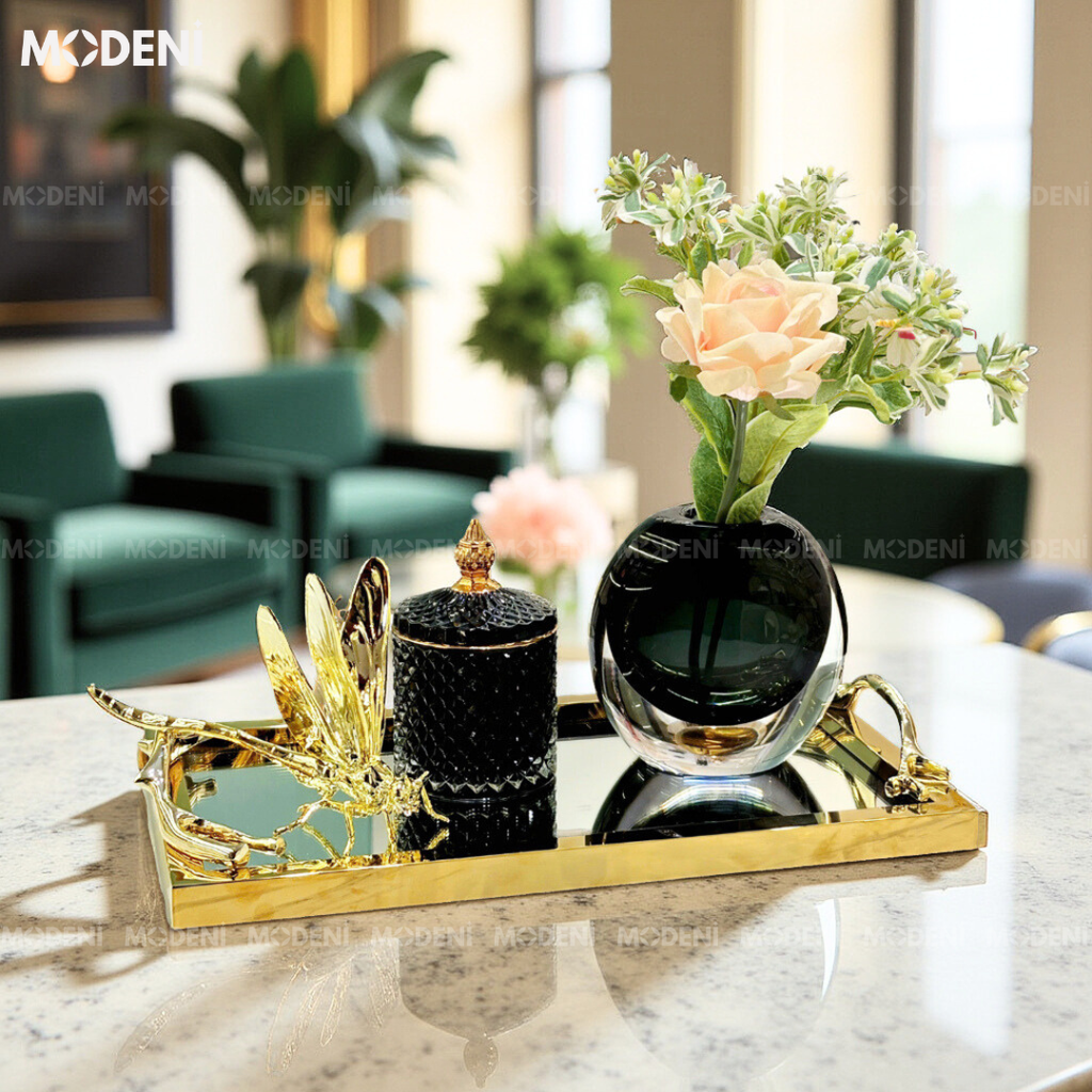 Khay Chữ Nhật Felix – Khay Decor Cao Cấp Sang Trọng – Tay Cầm Họa Tiết Nghệ Thuật – Phù Hợp Trang Trí Bàn Console, Bàn Sofa, Kệ Tủ Phòng Khách Hiện Đại