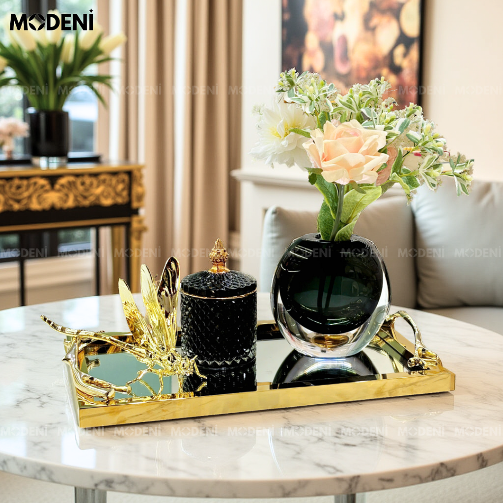 Khay Chữ Nhật Felix – Khay Decor Cao Cấp Sang Trọng – Tay Cầm Họa Tiết Nghệ Thuật – Phù Hợp Trang Trí Bàn Console, Bàn Sofa, Kệ Tủ Phòng Khách Hiện Đại