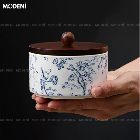  Lọ Đựng Palm Màu Xanh – Hũ Sứ Nắp Gỗ Sang Trọng – Giữ Mùi Kín – Kích Thước Gọn Gàng Phù Hợp Decor hoặc Đựng Trà 