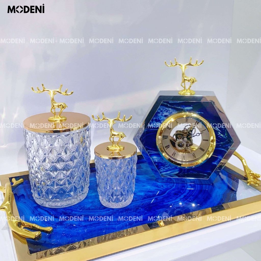 Đồng Hồ Bluey Lục Giác Cao Cấp – Mặt Số La Mã – Phối Đá Xanh Sang Trọng – Phù Hợp Decor Bàn, Kệ, Phòng Làm Việc