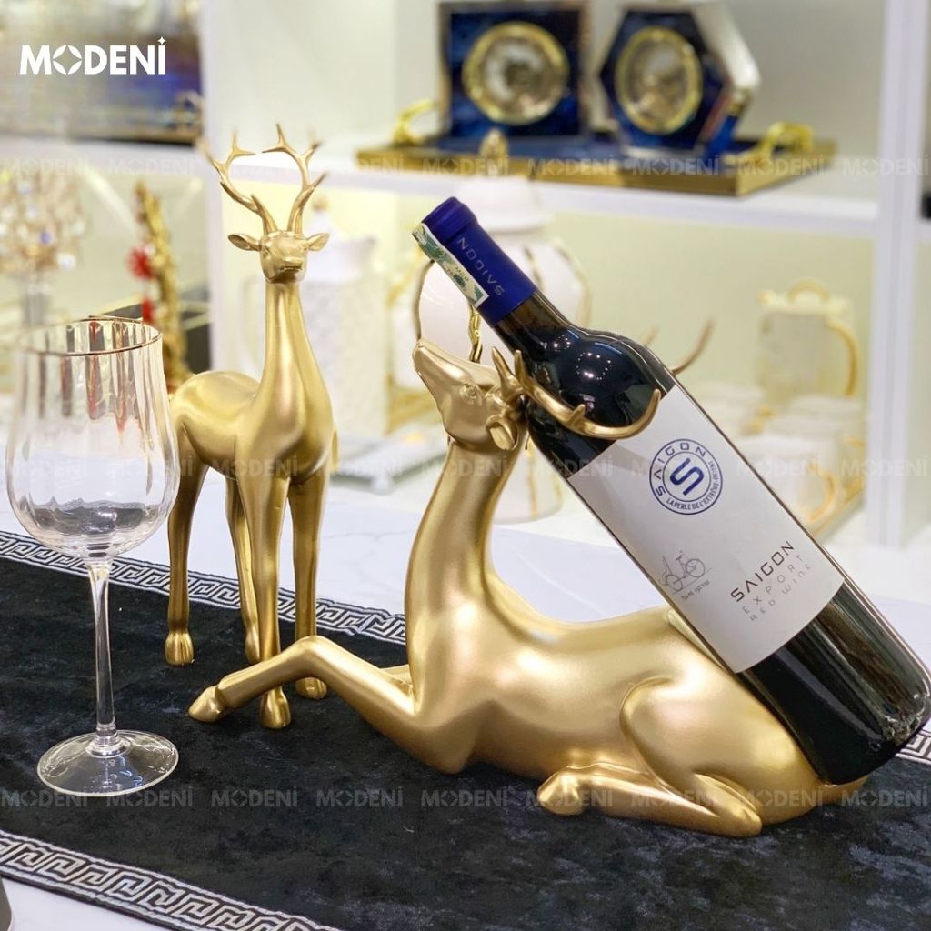 Set Tượng Hươu Nai Alva Vàng Gold Kê Rượu Cao Cấp, Giá Đỡ Rượu Nghệ Thuật & Decor Phòng Khách Sang Trọng