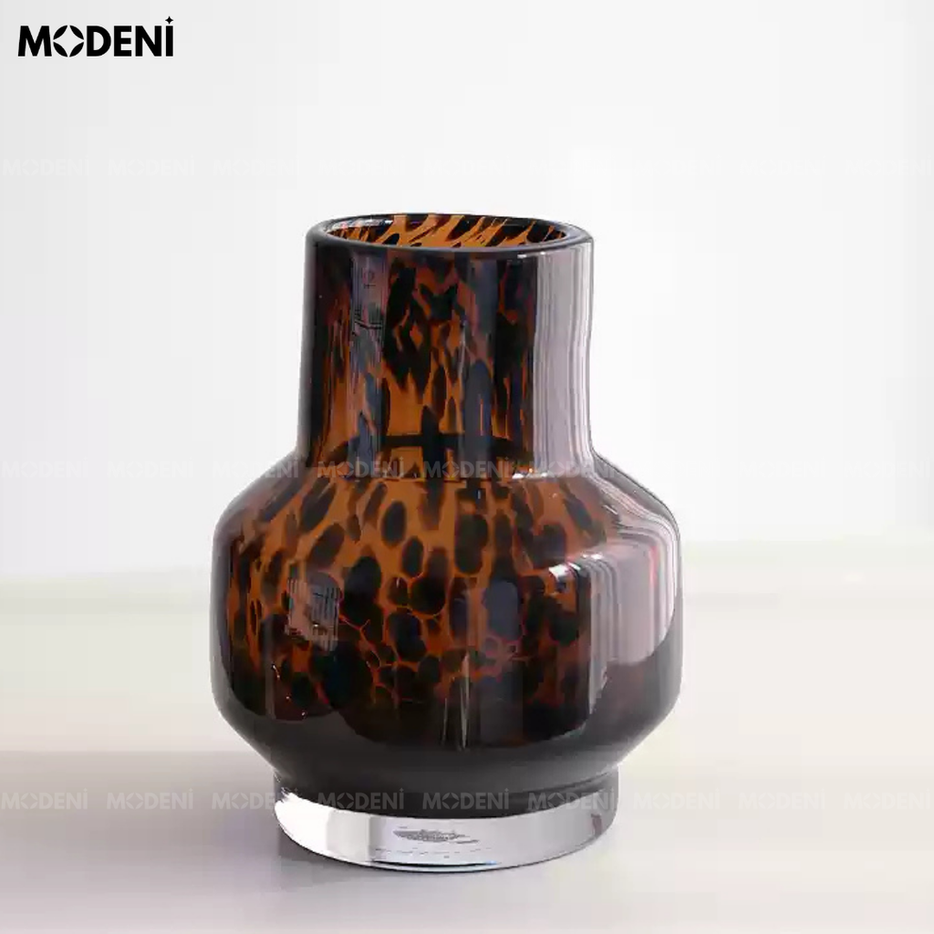 Bình Hoa Thủy Tinh Nivara Nghệ Thuật Cao Cấp – Tông Cam Nâu Lạ Mắt – Decor Bàn Sofa, Console, Kệ Tủ Hiện Đại
