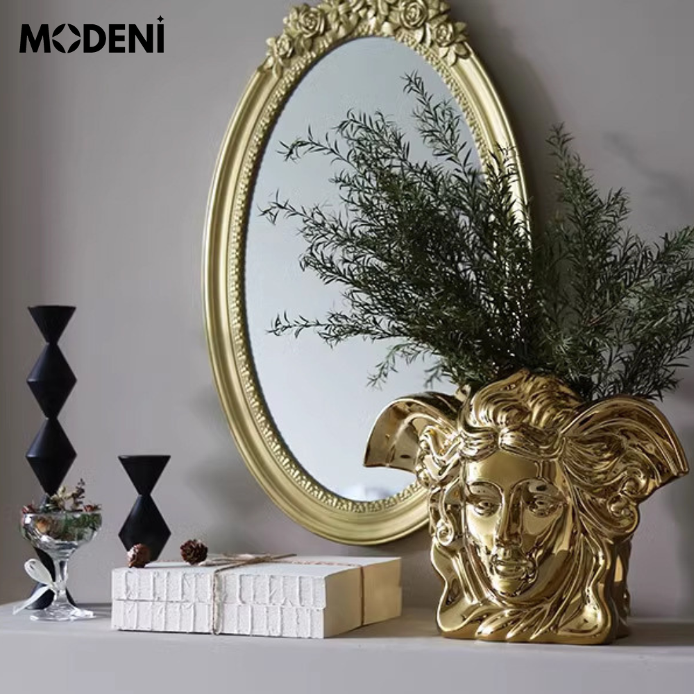 Bình Hoa Kết Hợp Tượng Trang Trí Golden Savona Gốm Sứ Sang Trọng Cao Cấp