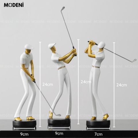 Set tượng Golf Boss màu trắng phối vàng hiện đại đặt trên bàn decor sang trọng.