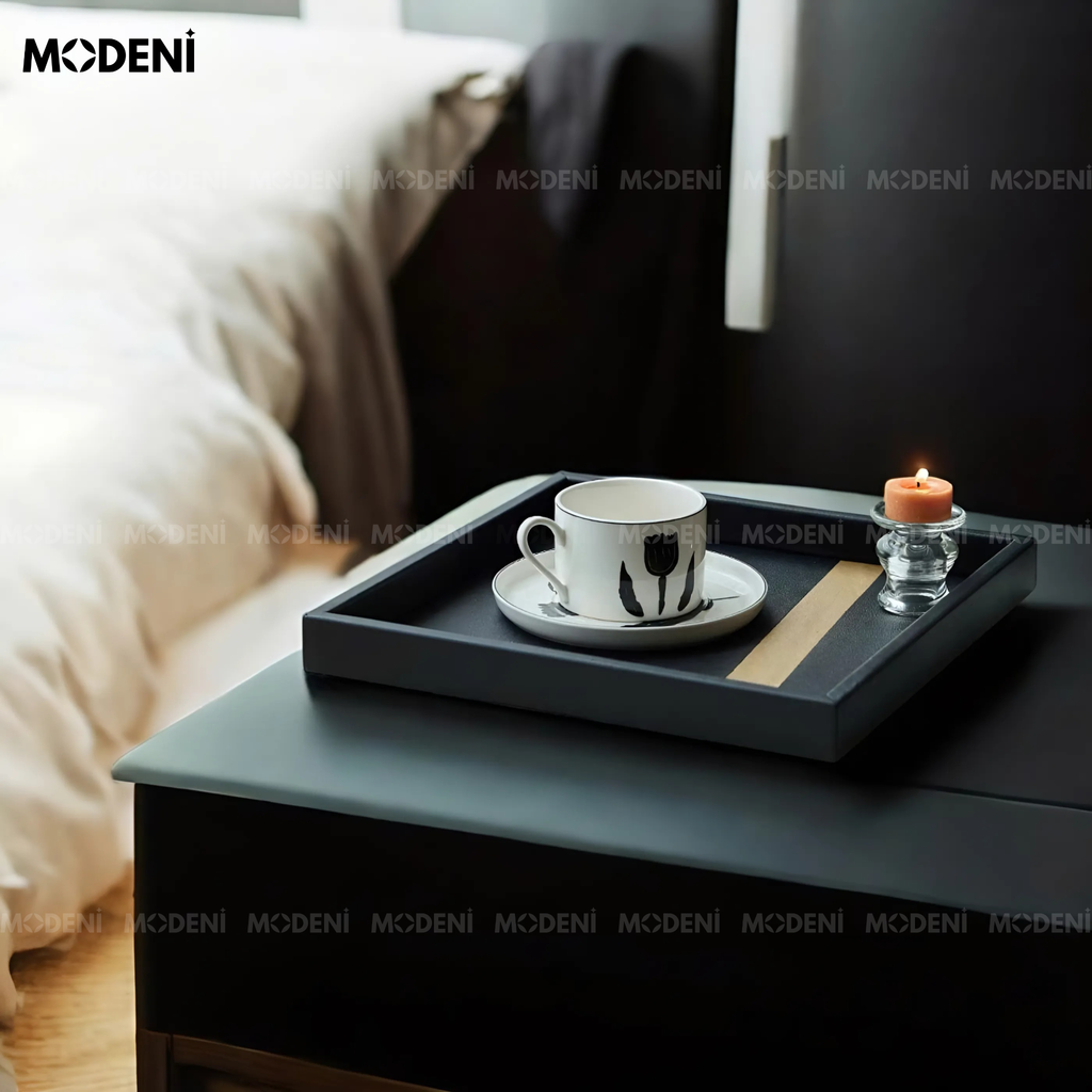 Khay Da Gina – Khay Decor Sang Trọng Hiện Đại – Chất Liệu Da Cao Cấp, Đường Viền Kim Loại Tinh Tế – Phù Hợp Trang Trí Bàn Sofa, Tủ Đầu Giường, Bàn Làm Việc