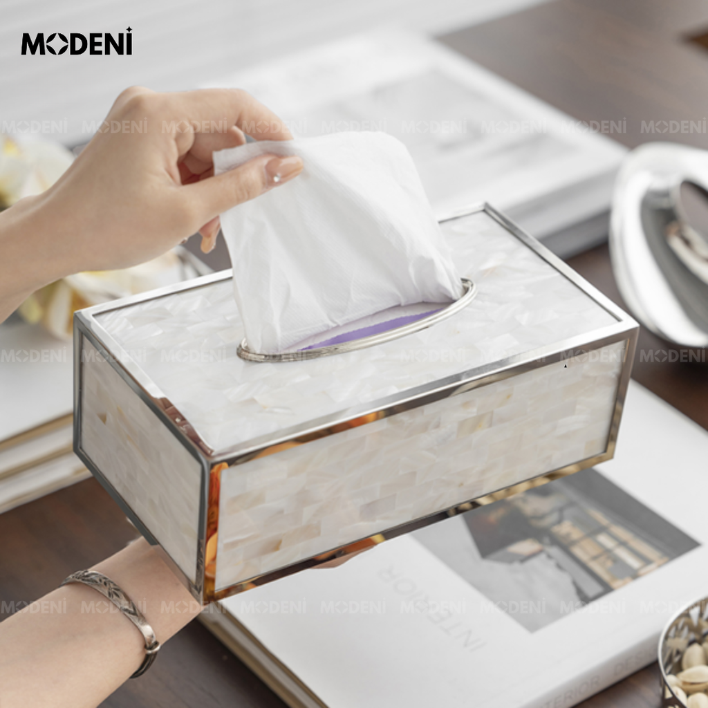 Hộp Khăn Giấy Stonegate Decor Cao Cấp Ánh Bạc Xà Cừ – Tinh Tế & Sang Trọng – Phù Hợp Decor Bàn Làm Việc, Kệ Tủ