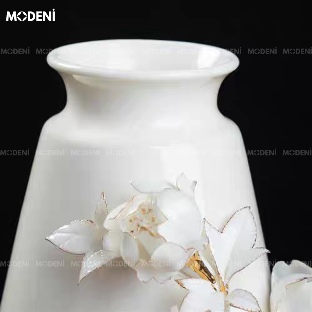 Bình Hoa Sứ Ivory Grace – Gốm Sứ Trắng Nghệ Thuật Cao Cấp – Phù Hợp Decor Kệ Tủ, Bàn Console
