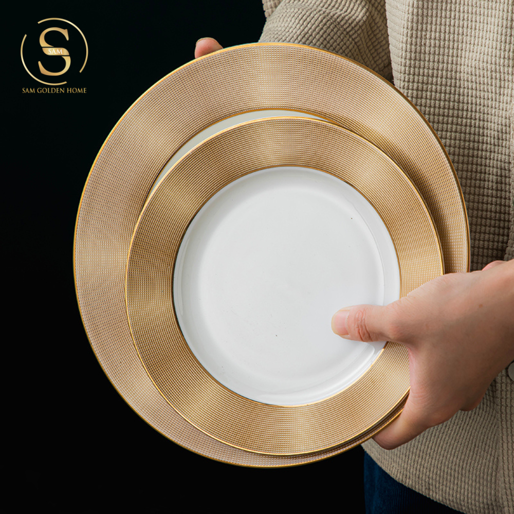 Đĩa Sứ Halcyon Viền Vàng Cỡ Nhỏ Sang Trọng Cao Cấp
