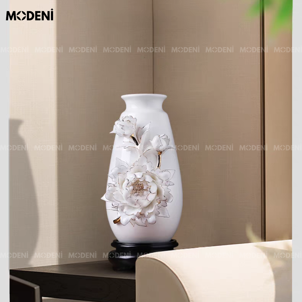 Bình hoa Sứ Trắng Ivory Grace Nghệ Thuật Cao Cấp