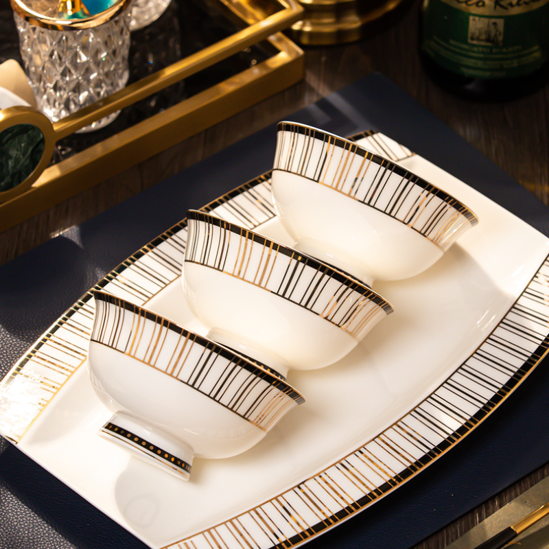 Bộ Tô Chén Đĩa Segesta Gốm Sứ Cao Cấp Viền Vàng Sang Trọng - Bộ 60 Món Làm Quà Tặng Tân Gia Ý Nghĩa