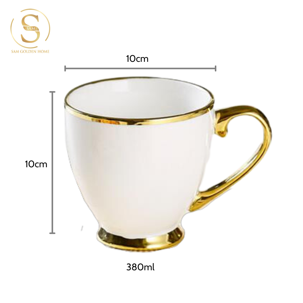 Ly Uống Trà, Nước Xavia Có Quai Màu Trắng Viền Vàng Sang Trọng Phong Cách Châu Âu