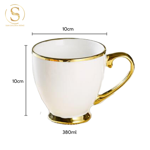  Ly Uống Trà, Nước Xavia Có Quai Màu Trắng Viền Vàng Sang Trọng Phong Cách Châu Âu 