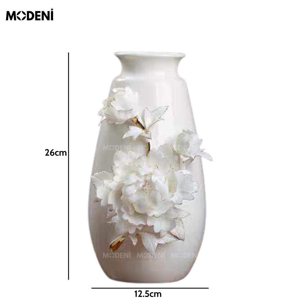 Bình Hoa Sứ Ivory Grace – Gốm Sứ Trắng Nghệ Thuật Cao Cấp – Phù Hợp Decor Kệ Tủ, Bàn Console