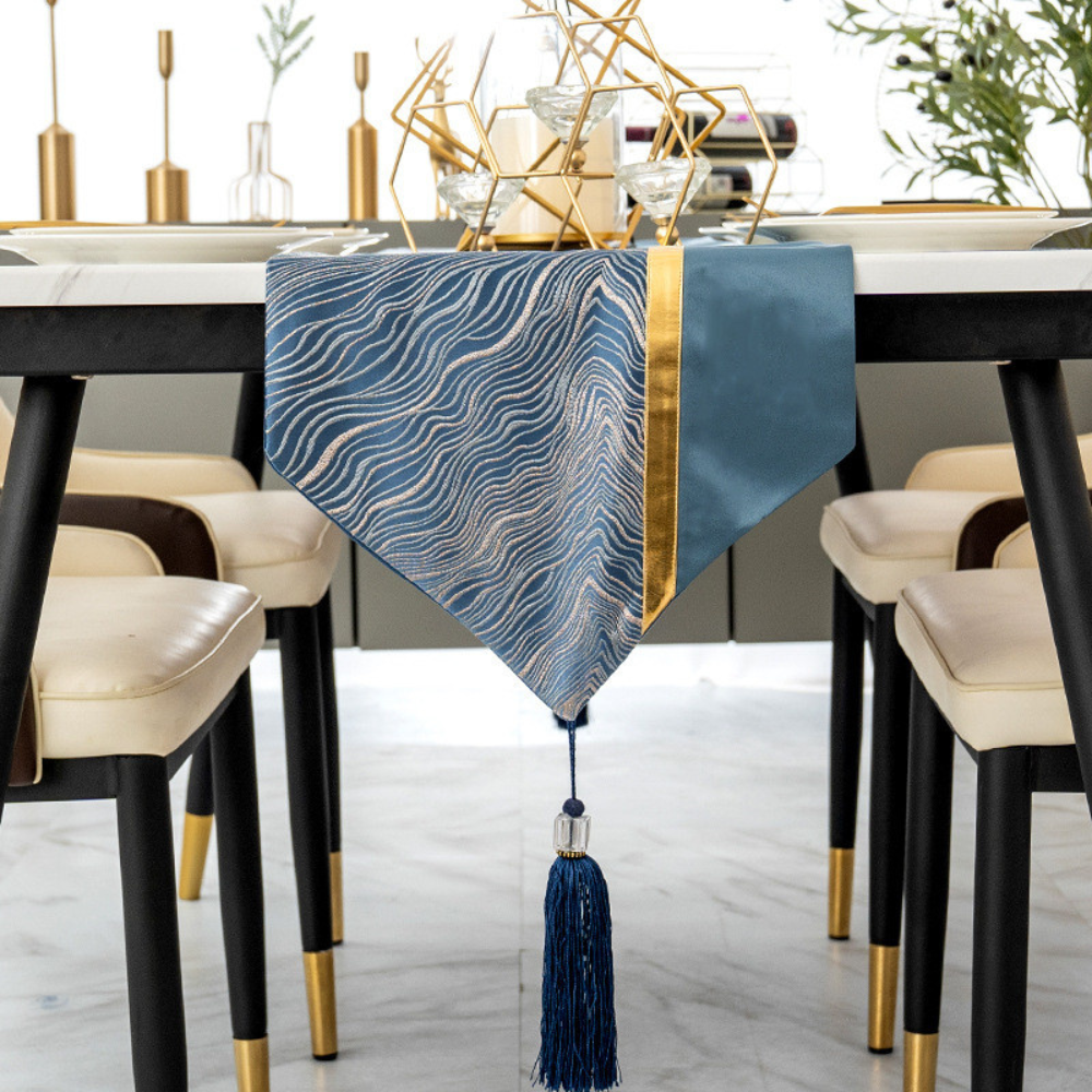 Khăn Bàn Table Runner Blue Flowrous Màu Xanh Sang Trọng